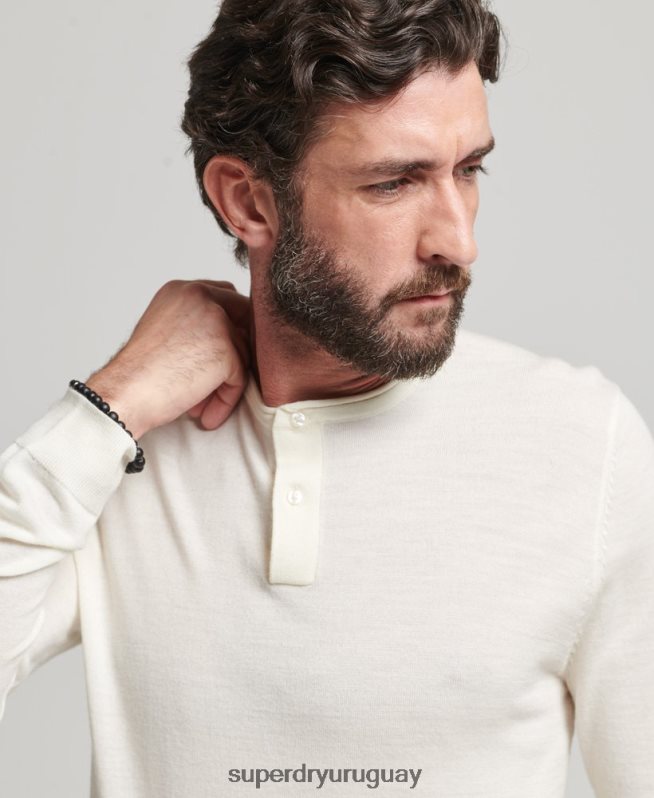 uy Superdry hombres top de punto henley con cuello redondo de merino crema DT2N8Z1520 ropa