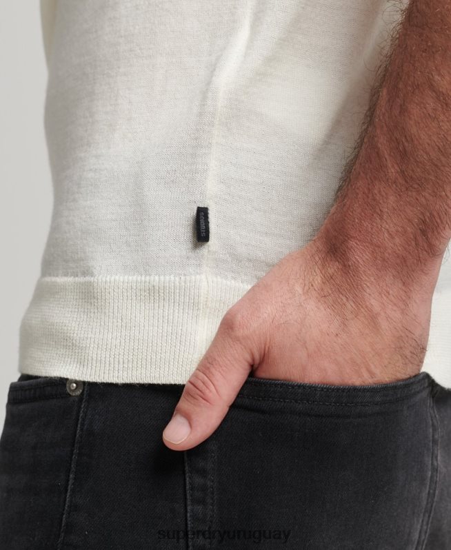 uy Superdry hombres top de punto henley con cuello redondo de merino crema DT2N8Z1520 ropa