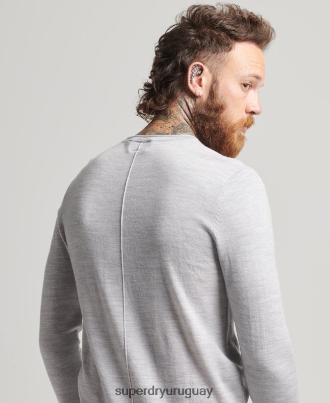 uy Superdry hombres top de punto henley con cuello redondo de merino gris claro DT2N8Z1521 ropa