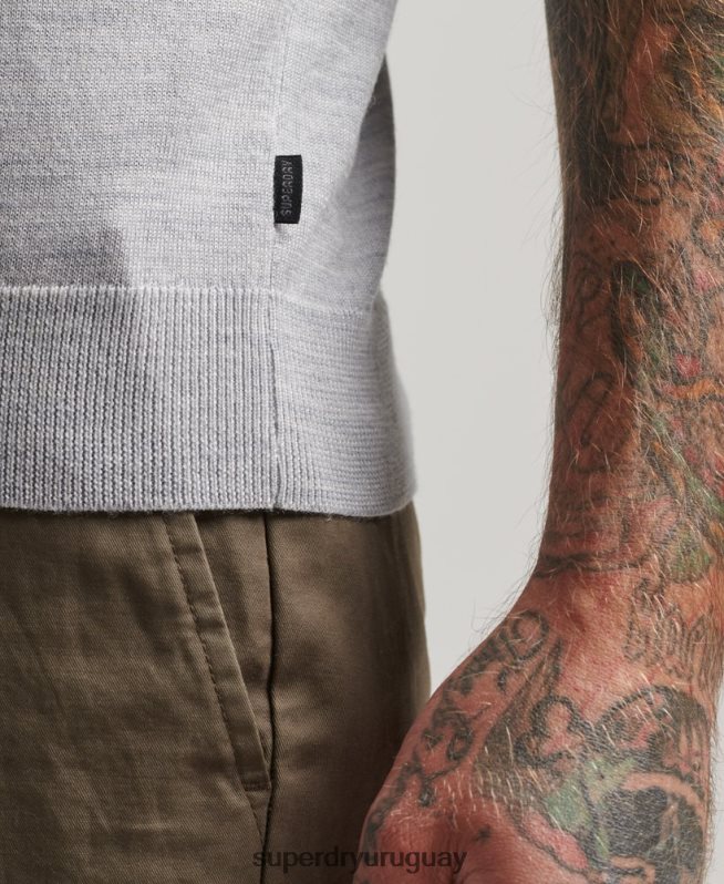 uy Superdry hombres top de punto henley con cuello redondo de merino gris claro DT2N8Z1521 ropa