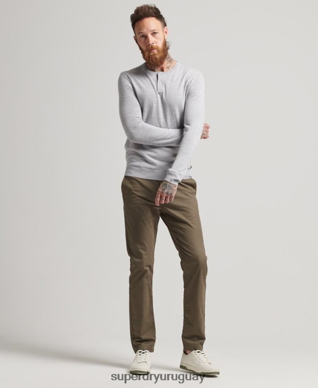 uy Superdry hombres top de punto henley con cuello redondo de merino gris claro DT2N8Z1521 ropa
