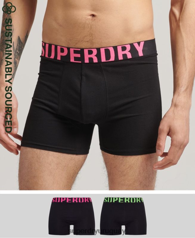 uy Superdry hombres Pack de 2 bóxers de algodón orgánico con doble logo negro DT2N8Z1761 ropa
