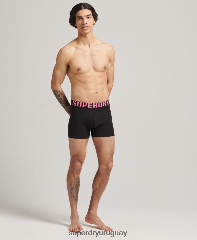 uy Superdry hombres Pack de 2 bóxers de algodón orgánico con doble logo negro DT2N8Z1761 ropa