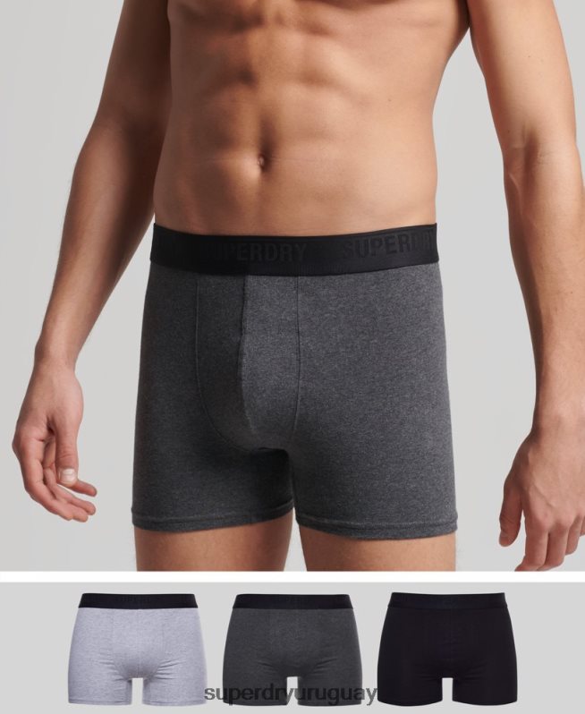uy Superdry hombres Pack de tres bóxers de algodón orgánico gris DT2N8Z1744 ropa
