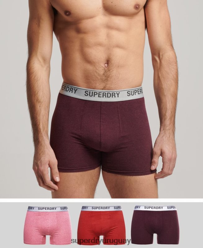 uy Superdry hombres Pack de tres bóxers de algodón orgánico rojo DT2N8Z1614 ropa