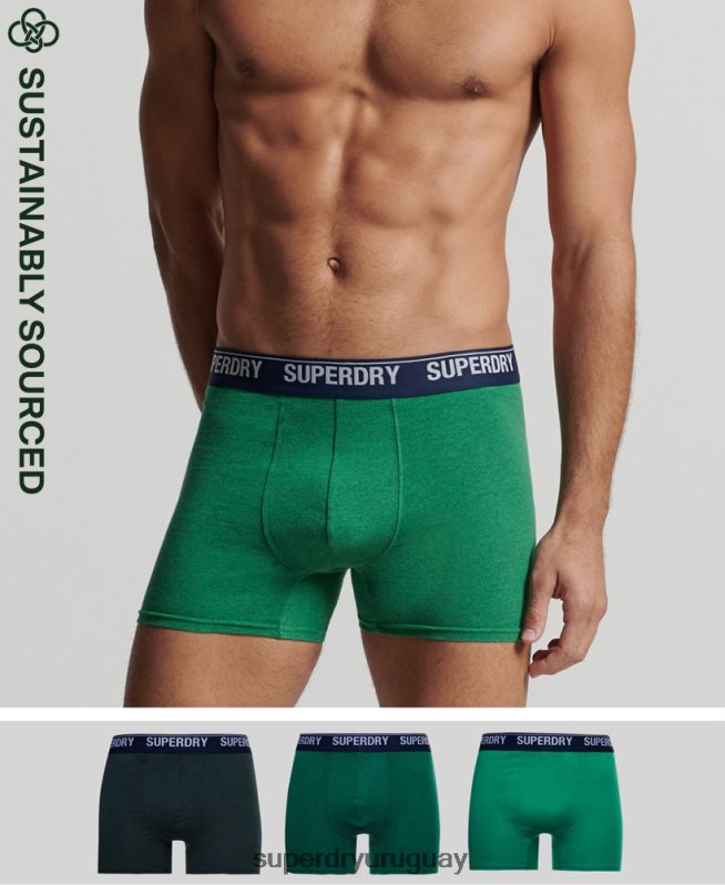 uy Superdry hombres Pack de tres bóxers de algodón orgánico verde DT2N8Z1667 ropa