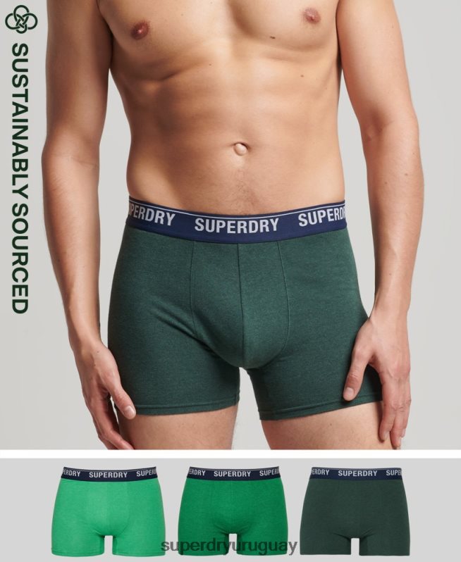 uy Superdry hombres Pack de tres boxers de algodón orgánico verde DT2N8Z1628 ropa