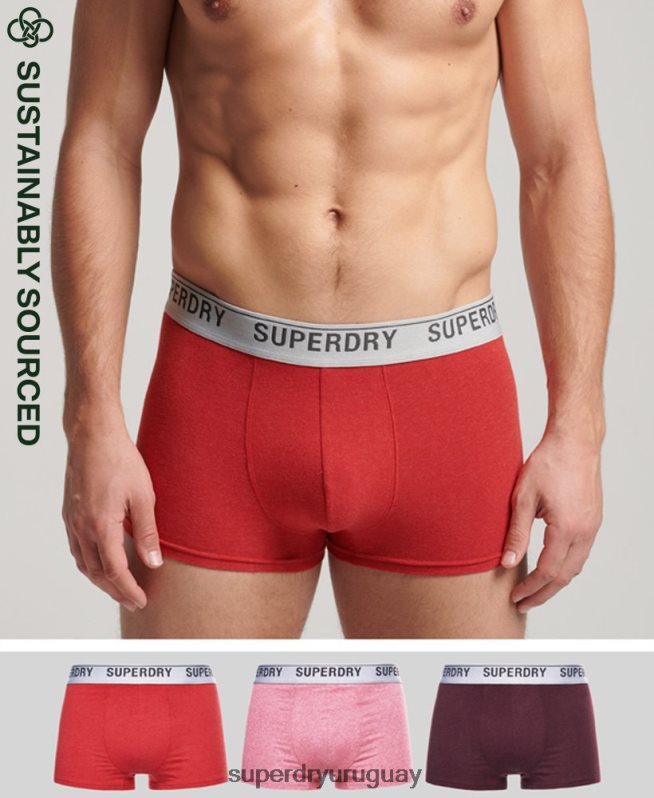 uy Superdry hombres Pack de tres calzoncillos de algodón orgánico rojo DT2N8Z1751 ropa