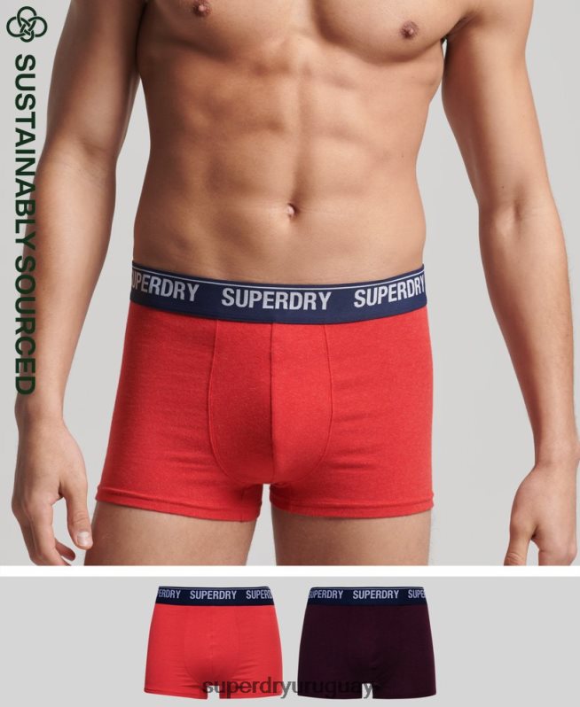 uy Superdry hombres Pack doble de calzoncillos de algodón orgánico rojo DT2N8Z1867 ropa
