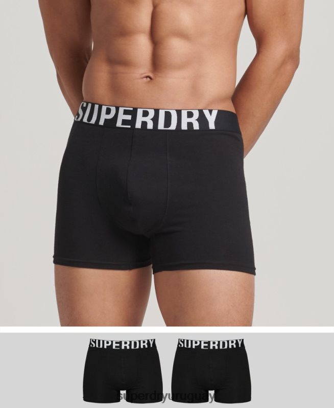 uy Superdry hombres pack doble de bóxer de algodón orgánico con logo doble negro DT2N8Z1758 ropa