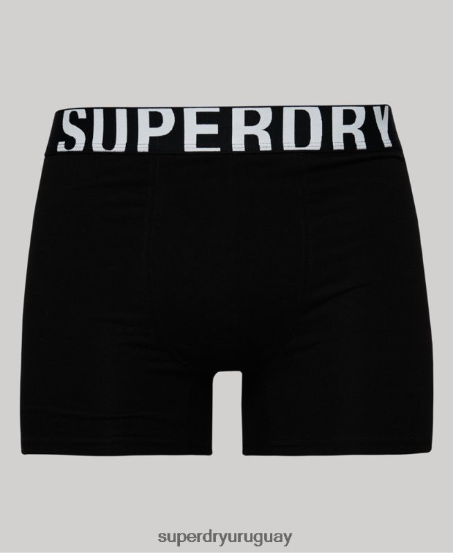 uy Superdry hombres pack doble de bóxer de algodón orgánico con logo doble negro DT2N8Z1770 ropa