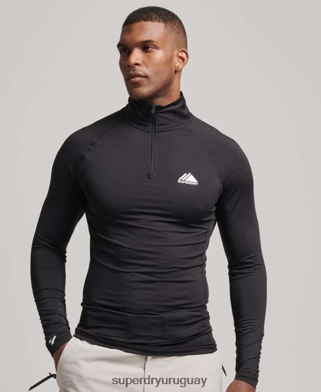 uy Superdry hombres camiseta interior con media cremallera negro DT2N8Z1373 ropa