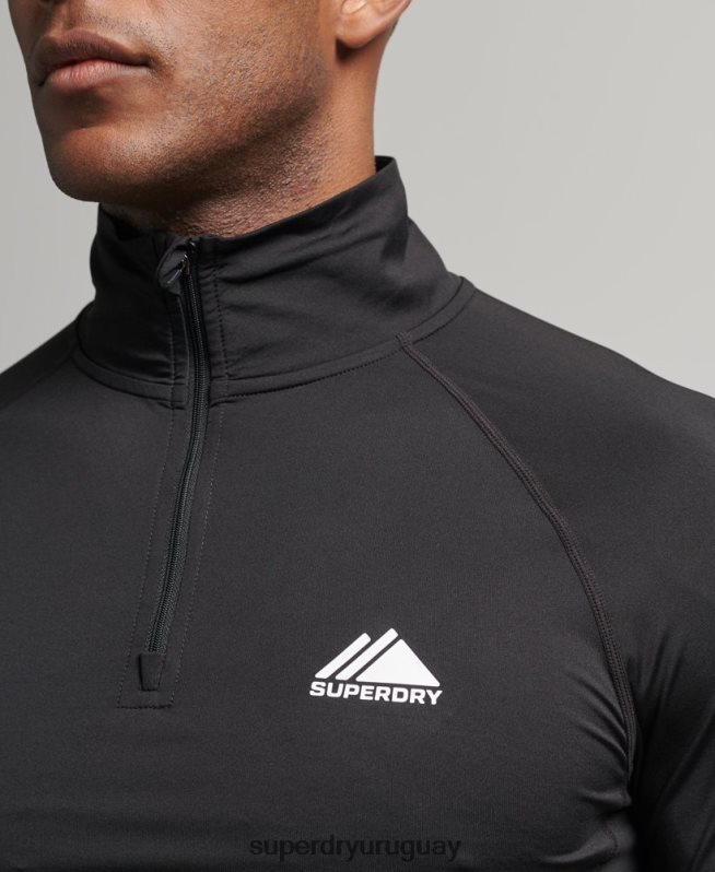 uy Superdry hombres camiseta interior con media cremallera negro DT2N8Z1373 ropa