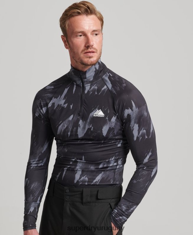 uy Superdry hombres camiseta interior con media cremallera negro DT2N8Z1387 ropa