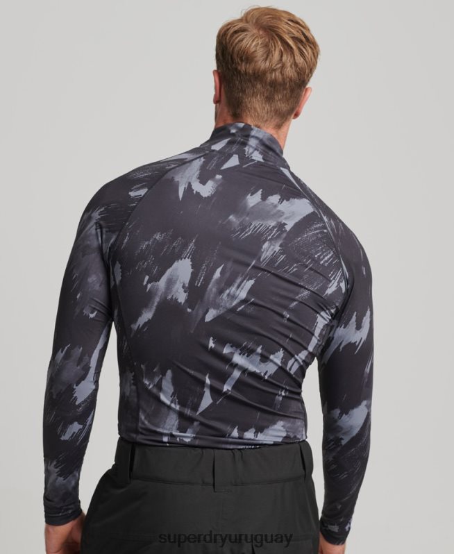 uy Superdry hombres camiseta interior con media cremallera negro DT2N8Z1387 ropa