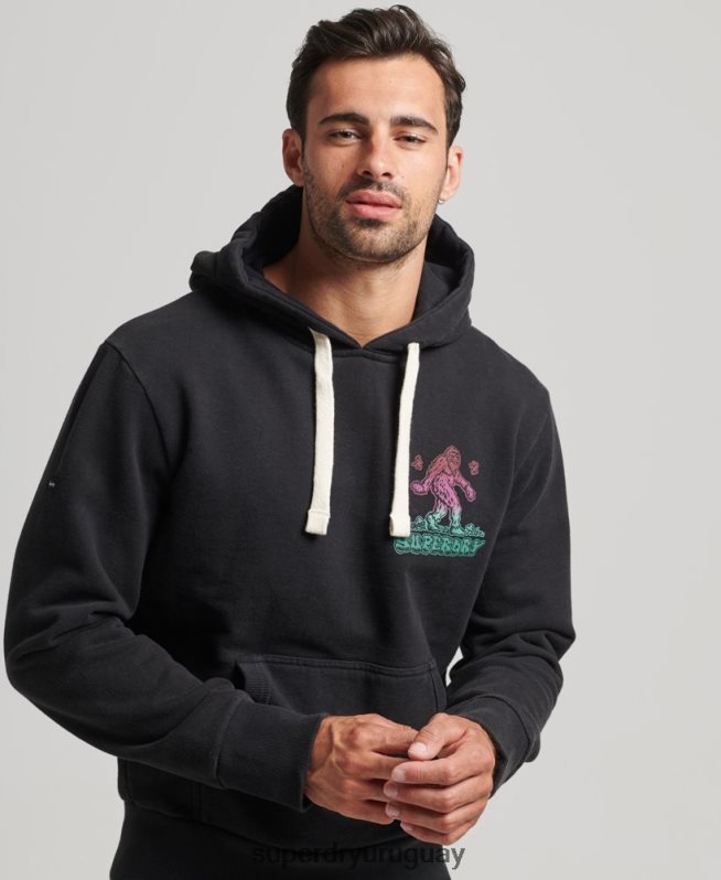uy Superdry hombres en el bosque sudadera con capucha gráfica gris oscuro DT2N8Z586 ropa