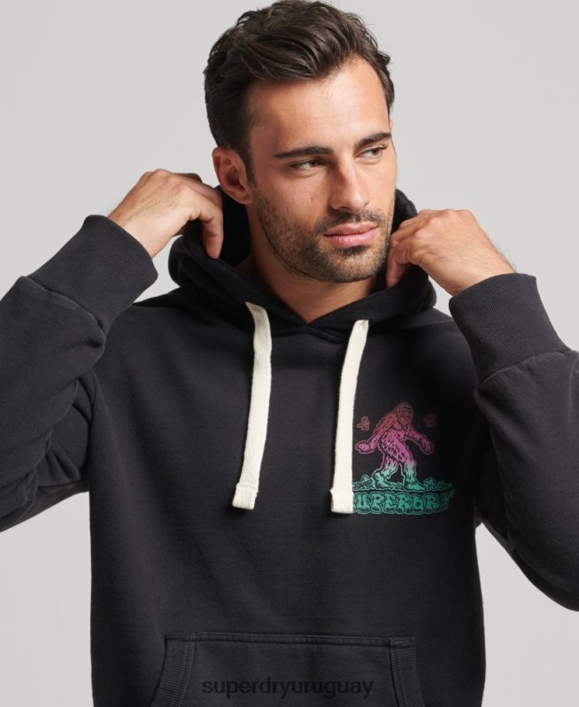 uy Superdry hombres en el bosque sudadera con capucha gráfica gris oscuro DT2N8Z586 ropa