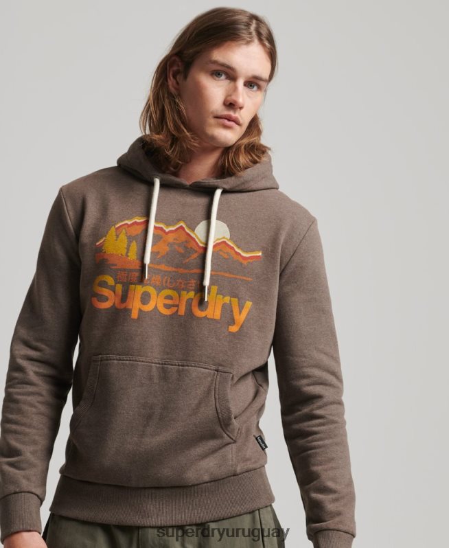 uy Superdry hombres gran sudadera con capucha al aire libre marrón DT2N8Z688 ropa