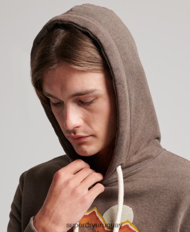 uy Superdry hombres gran sudadera con capucha al aire libre marrón DT2N8Z688 ropa