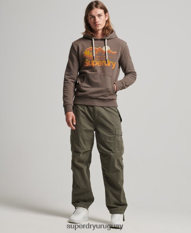 uy Superdry hombres gran sudadera con capucha al aire libre marrón DT2N8Z688 ropa
