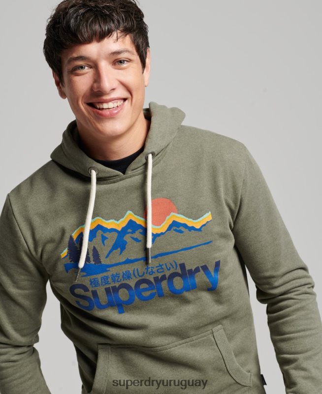uy Superdry hombres gran sudadera con capucha al aire libre verde DT2N8Z467 ropa