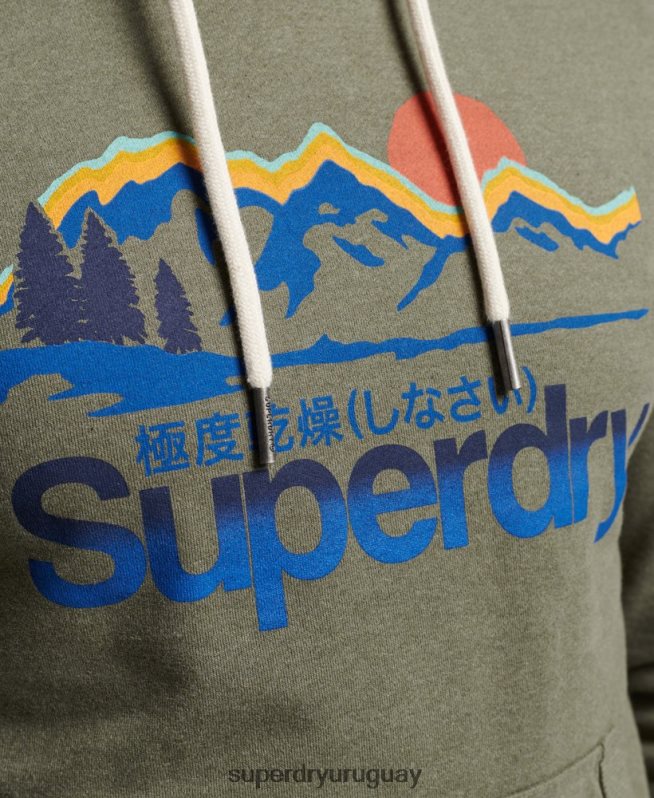 uy Superdry hombres gran sudadera con capucha al aire libre verde DT2N8Z467 ropa