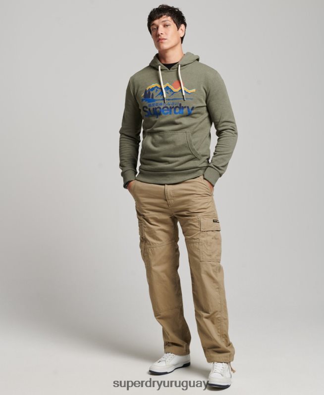 uy Superdry hombres gran sudadera con capucha al aire libre verde DT2N8Z467 ropa