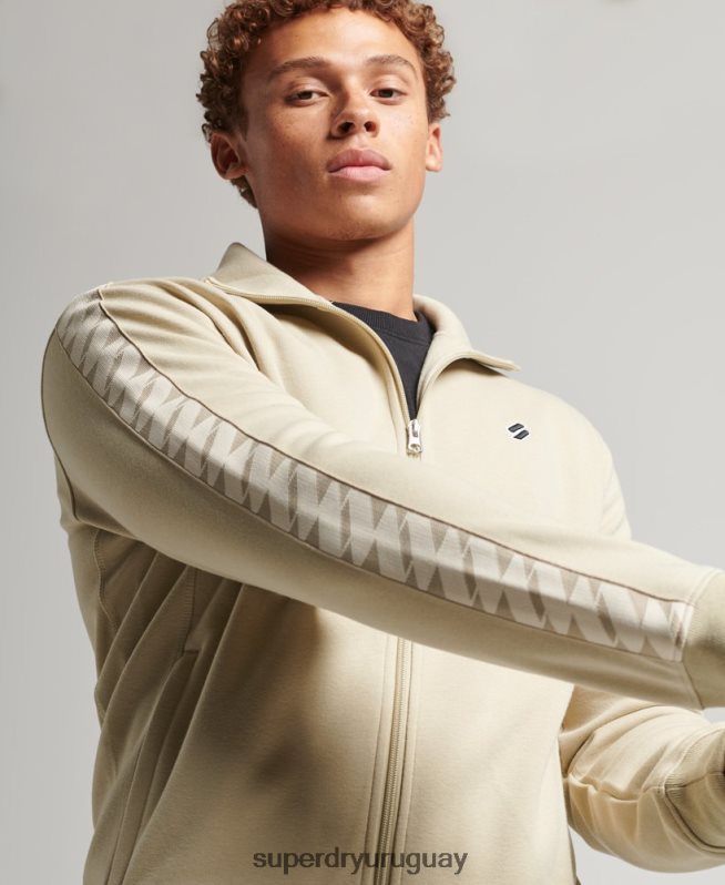 uy Superdry hombres parte superior de la pista de cinta beige DT2N8Z718 ropa