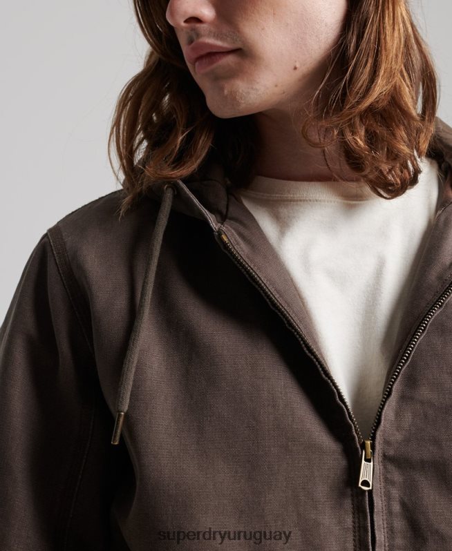 uy Superdry hombres ropa de trabajo con capucha marrón DT2N8Z25 ropa