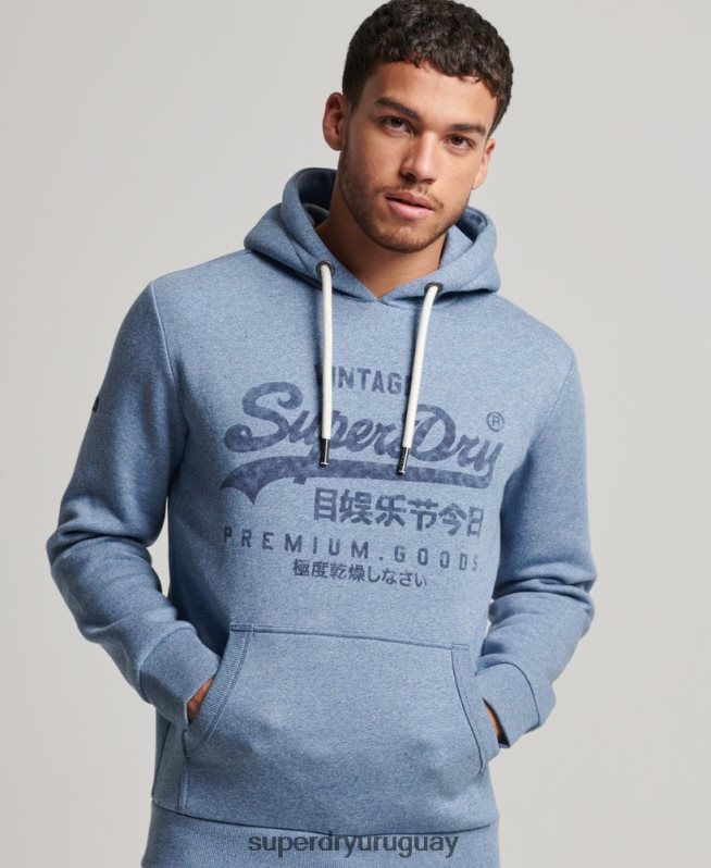 uy Superdry hombres sudadera americana con logo vintage azul claro DT2N8Z488 ropa