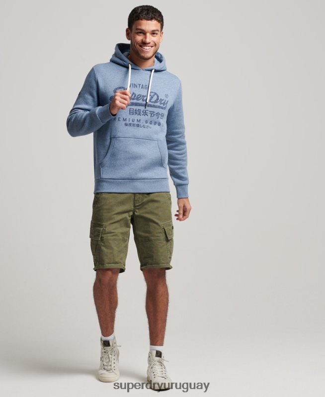 uy Superdry hombres sudadera americana con logo vintage azul claro DT2N8Z488 ropa