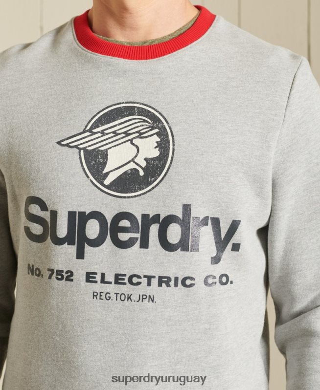 uy Superdry hombres sudadera clásica americana con cuello redondo y logo central gris DT2N8Z5232 ropa