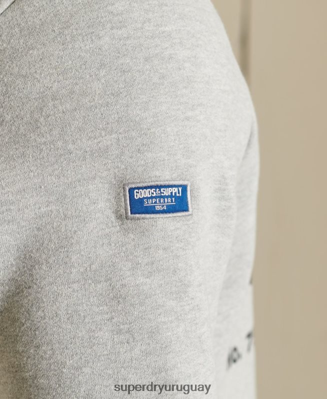 uy Superdry hombres sudadera clásica americana con cuello redondo y logo central gris DT2N8Z5232 ropa