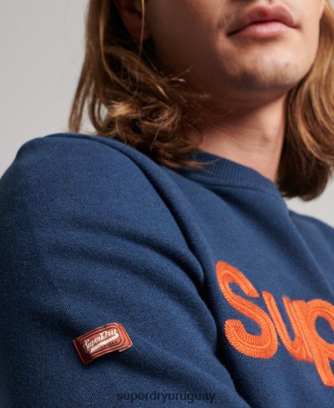uy Superdry hombres sudadera clásica con logo central azul DT2N8Z591 ropa