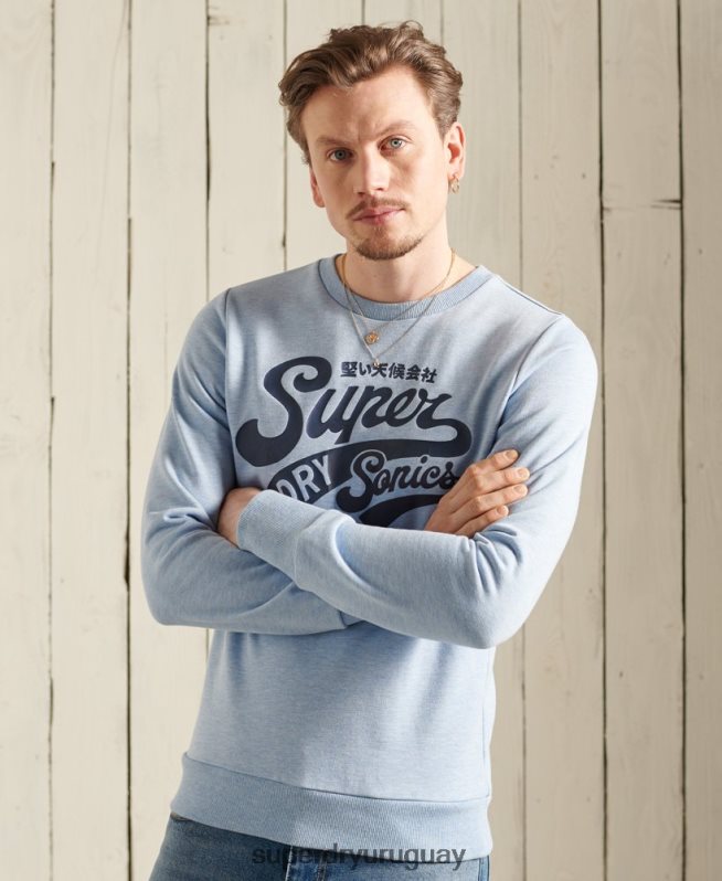 uy Superdry hombres sudadera colegial con cuello redondo azul DT2N8Z870 ropa