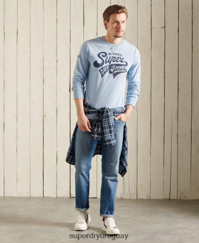uy Superdry hombres sudadera colegial con cuello redondo azul DT2N8Z870 ropa