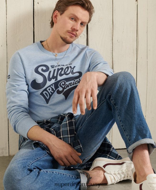 uy Superdry hombres sudadera colegial con cuello redondo azul DT2N8Z870 ropa