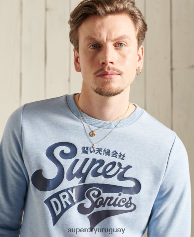 uy Superdry hombres sudadera colegial con cuello redondo azul DT2N8Z870 ropa