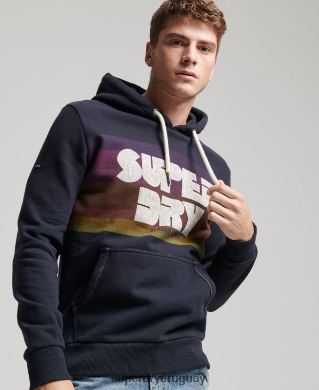 uy Superdry hombres sudadera con capucha a rayas de los años 70 Armada DT2N8Z5135 ropa