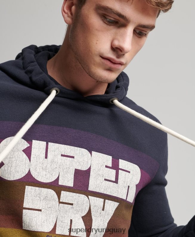 uy Superdry hombres sudadera con capucha a rayas de los años 70 Armada DT2N8Z5135 ropa