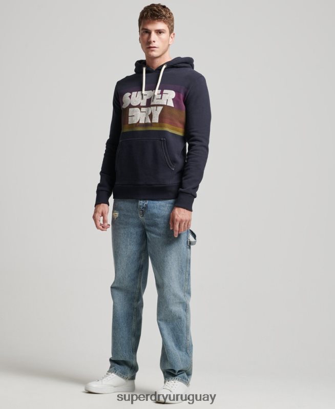 uy Superdry hombres sudadera con capucha a rayas de los años 70 Armada DT2N8Z5135 ropa