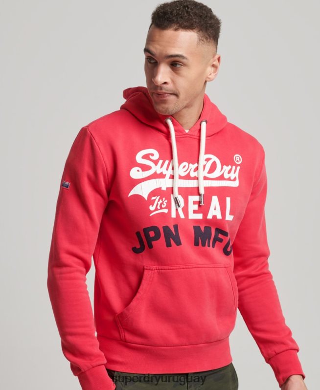 uy Superdry hombres sudadera con capucha clásica americana con logo vintage rojo DT2N8Z894 ropa