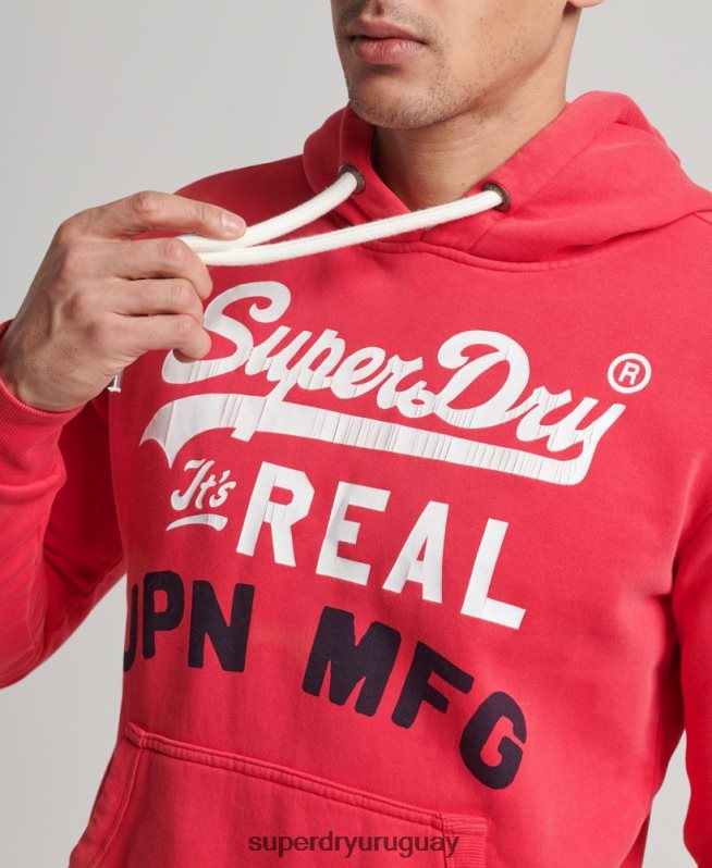 uy Superdry hombres sudadera con capucha clásica americana con logo vintage rojo DT2N8Z894 ropa