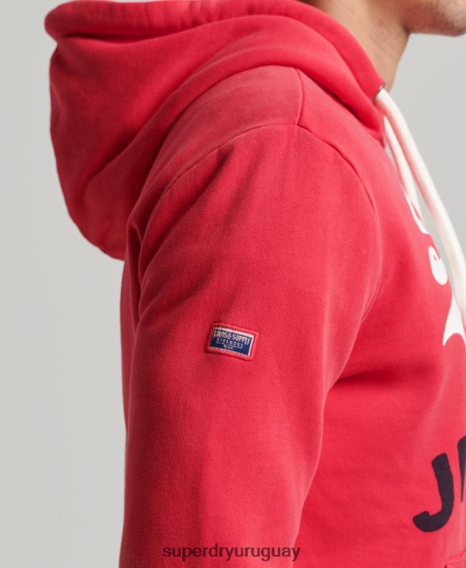 uy Superdry hombres sudadera con capucha clásica americana con logo vintage rojo DT2N8Z894 ropa