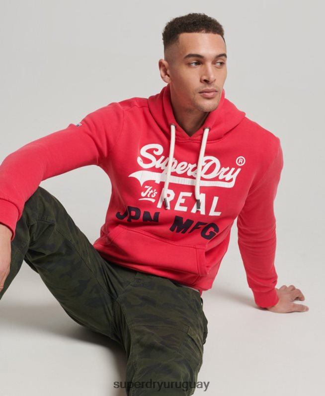 uy Superdry hombres sudadera con capucha clásica americana con logo vintage rojo DT2N8Z894 ropa