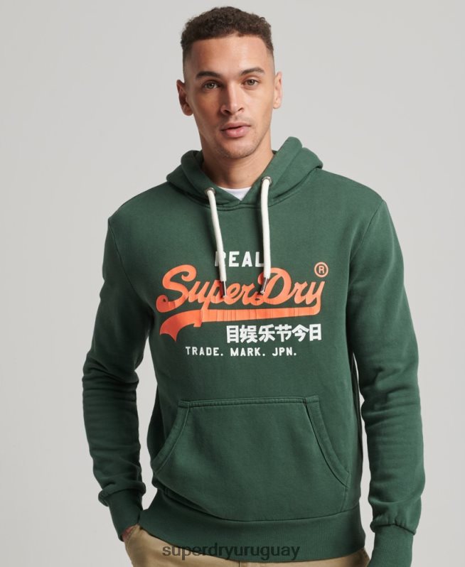 uy Superdry hombres sudadera con capucha clásica americana con logo vintage verde DT2N8Z808 ropa