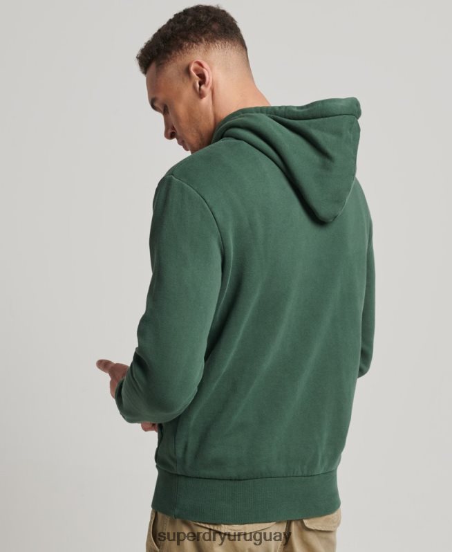 uy Superdry hombres sudadera con capucha clásica americana con logo vintage verde DT2N8Z808 ropa