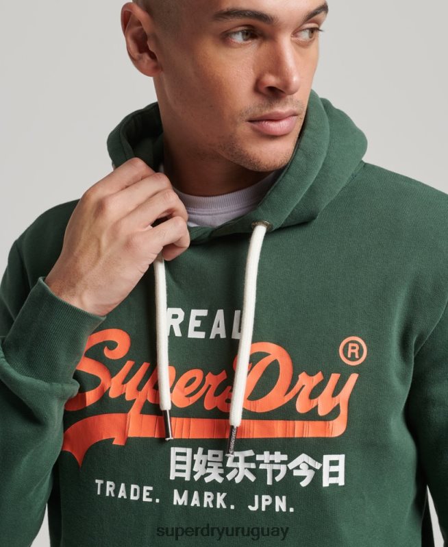 uy Superdry hombres sudadera con capucha clásica americana con logo vintage verde DT2N8Z808 ropa
