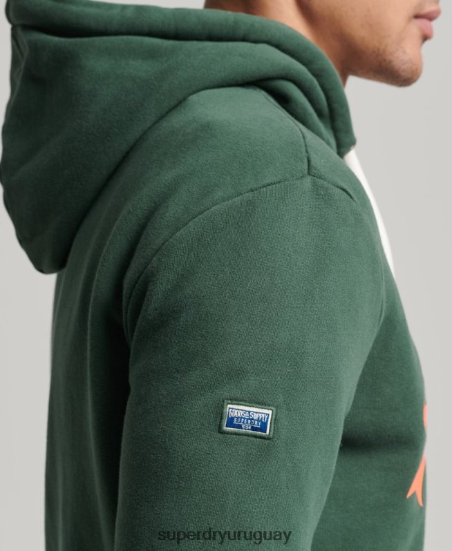 uy Superdry hombres sudadera con capucha clásica americana con logo vintage verde DT2N8Z808 ropa
