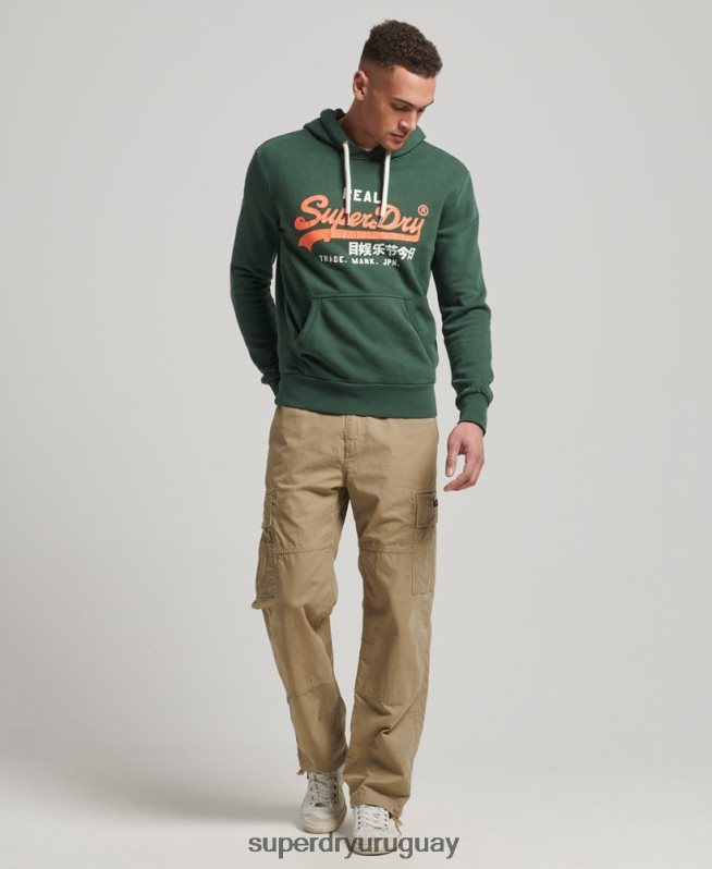 uy Superdry hombres sudadera con capucha clásica americana con logo vintage verde DT2N8Z808 ropa